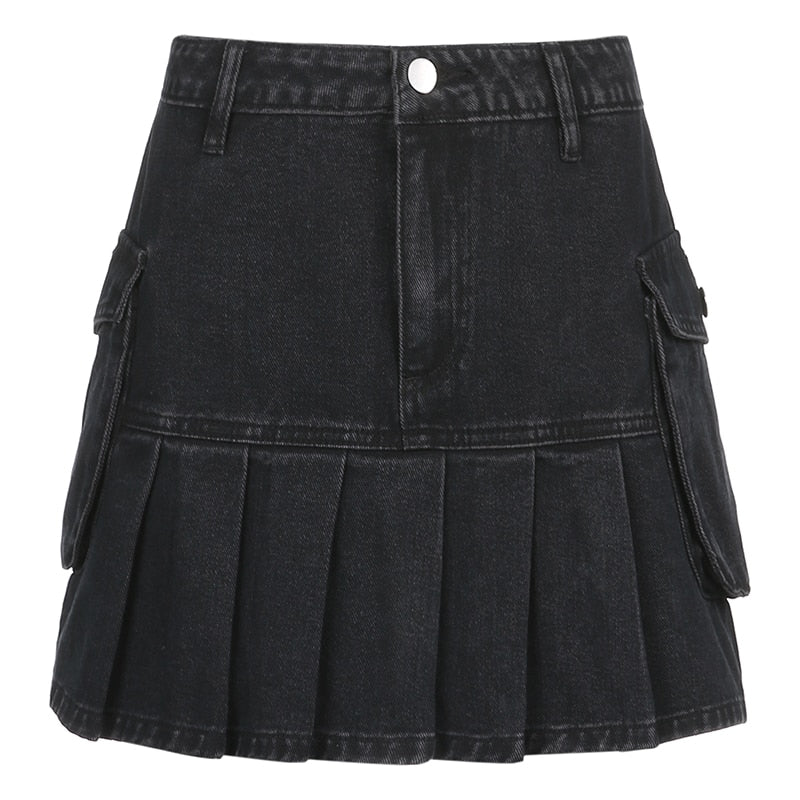 Pleated Denim Skirt