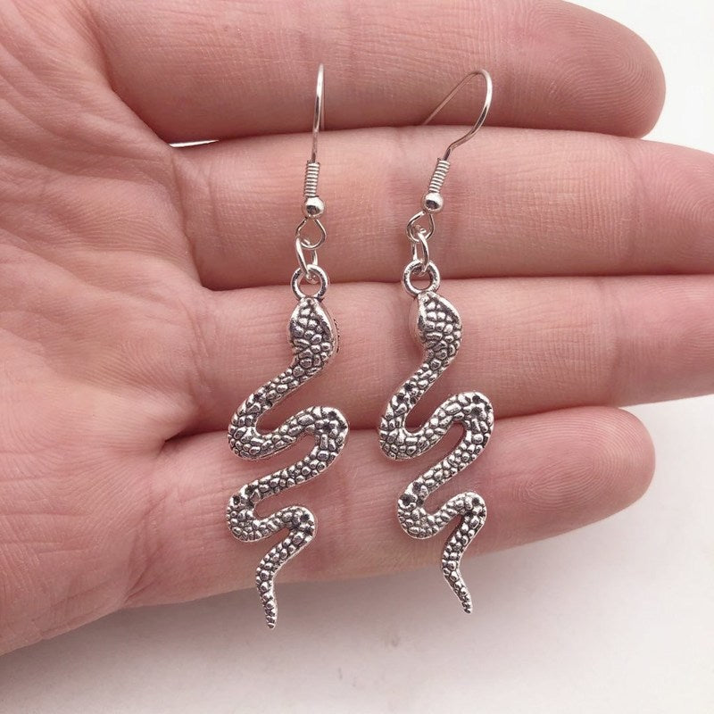 Silver Plates Snake Hoop Dangle Earrings